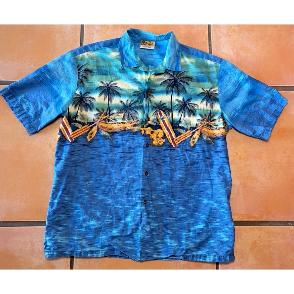 Winnie Fashion Hawaiian Aloha Surfer Shirt Honolulu Maui Blue Men's XL